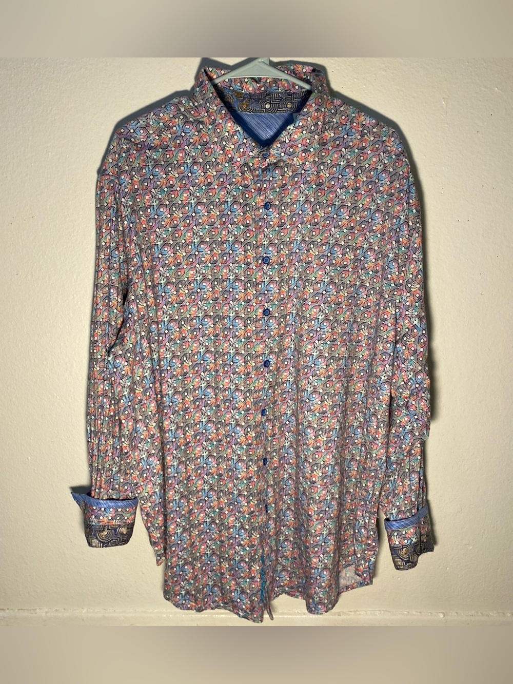 Robert Graham Mens Geometric Button Down Abstract Shirt Multicolor Flip Cuff 2XL